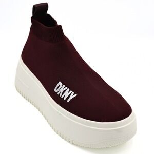 DKNY Mada Womens Burgundy Knit Sock Platform Sneakers Slip on  Maroon Size 8.5M